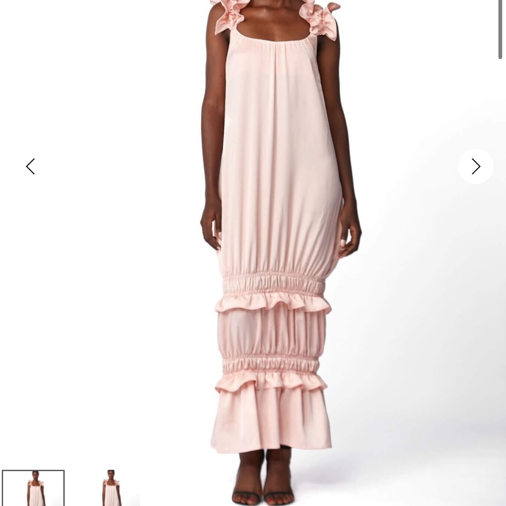 Chic Blush Maxi Dress with Ruffle Details